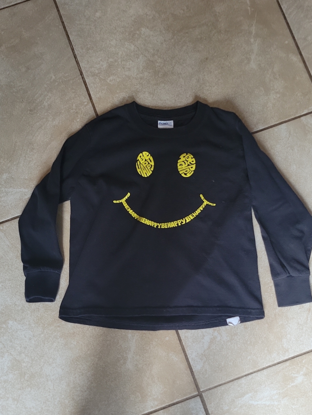 Kids Long-Sleeve Navy Tee with Yellow Smiley Graphic